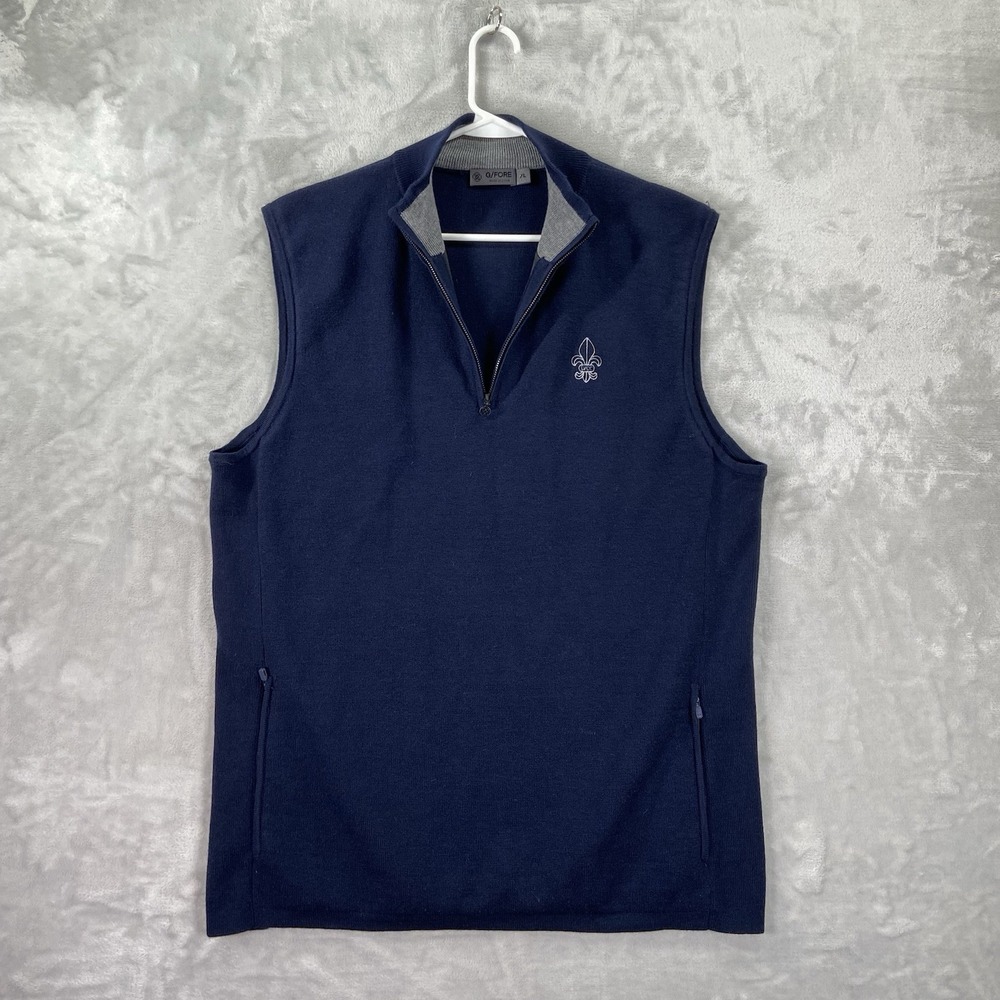 G/FORE Vest Mens XL Wool 1/4 Zip Lined Pullover Golf Logo Blue Casual Preppy